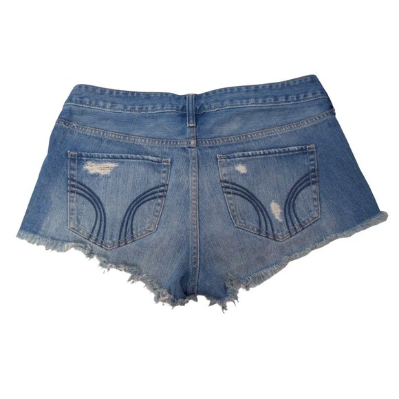 Hollister Cut Off Distressed Jean Shorts Womens 7 28 Inch Button Fly Blue Frayed - Picture 3 of 6